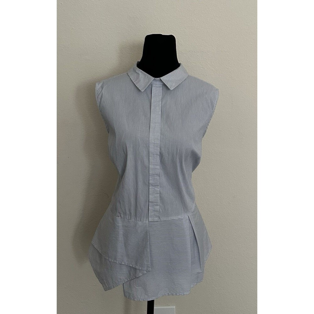 Antonio Melani Blouse Size L Blue and Navy Striped Asymmetrical Peplum Top